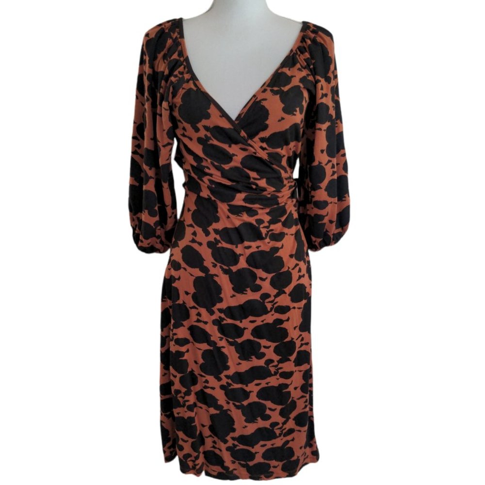 Rachel Pally Abstract Puff Sleeve Wrap Midi Dress Size Large